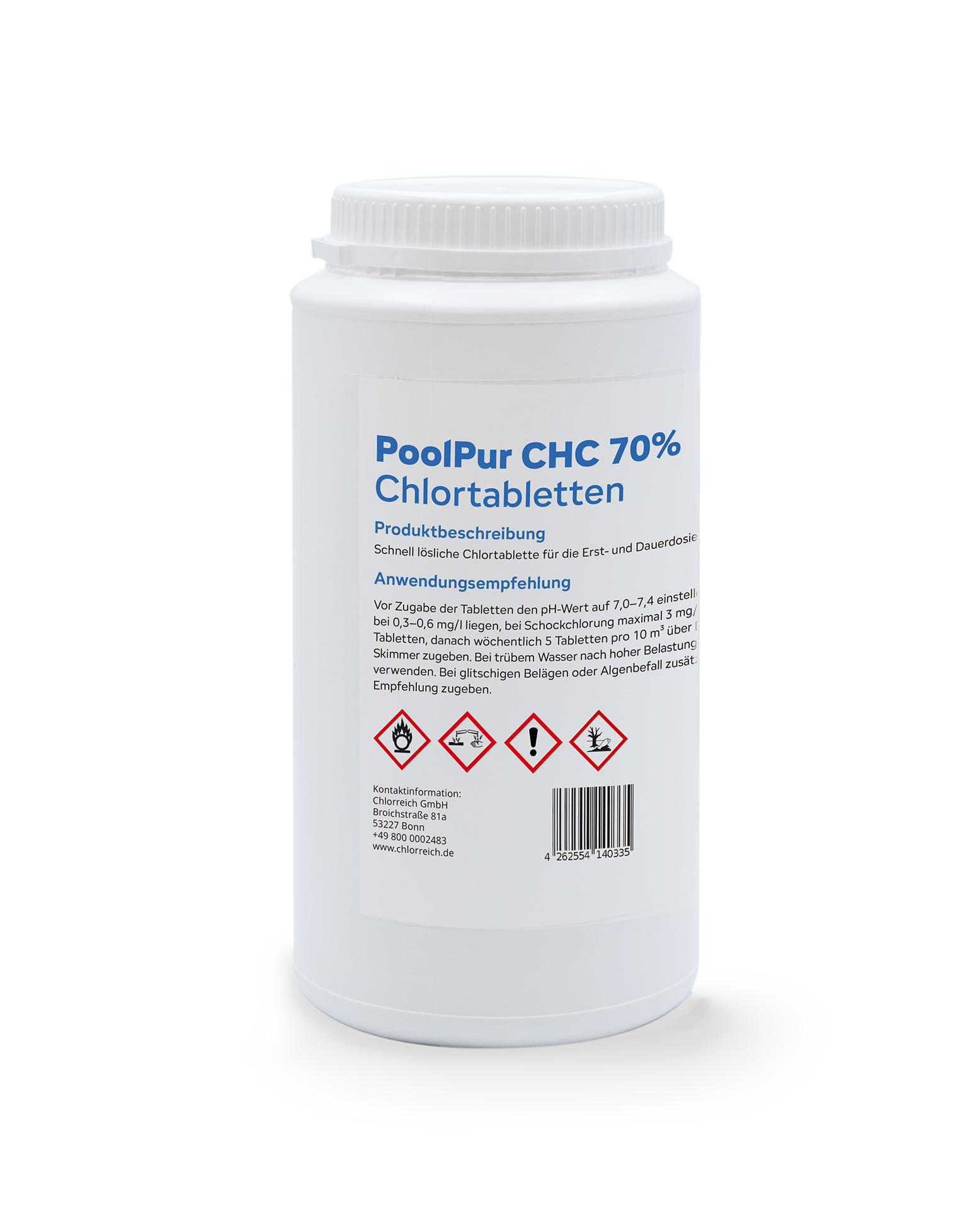 chlor aufbewahrung PoolPur CHC 70 % Chlor Tabletten (20 g) ANORGANISCHES CHLOR – OHNE CYA –  Chlorreich GmbH